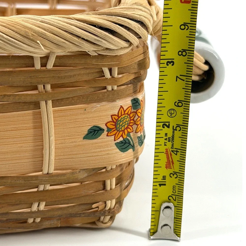 Vintage Sunflower Woven Basket Tray Ceramic Handles Cottagecore Kitchen Decor